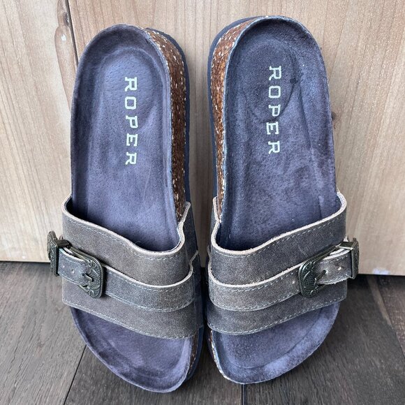 Roper Phoenician Brown Leather Slide Western Sandals Women’s Size 6 (est) - Picture 3 of 7